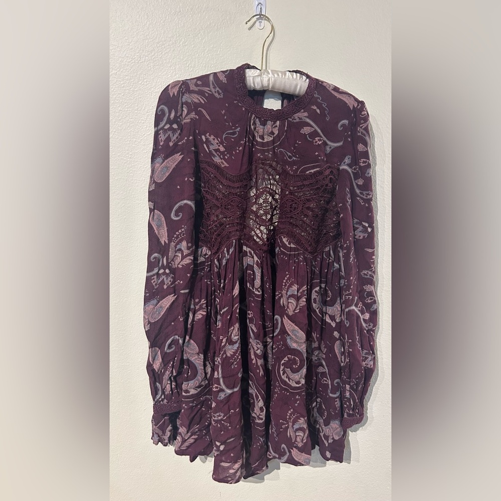 Free People Sweet Thing Paisley Tunic Dress - Wine Combo - Picture 4 of 6